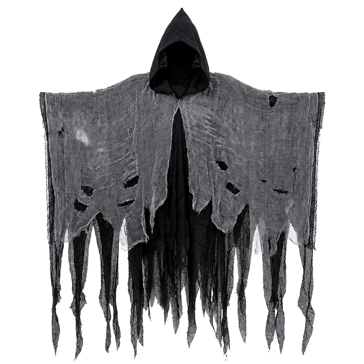 DISFRAZ PONCHO DE TELA NEGRO Y GRIS