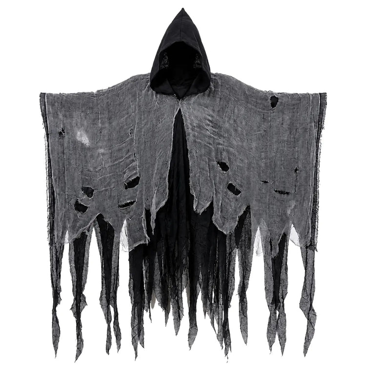 DISFRAZ PONCHO DE TELA NEGRO Y GRIS